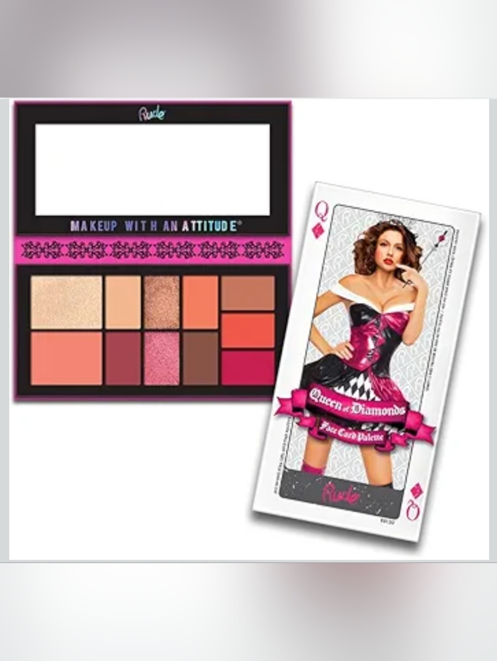 Rude Queen of Diamonds Face Card Palette Blush Highlight Eyeshadow Lip NIB